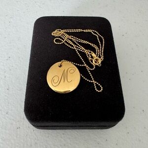 Tiffany 18k Yellow Gold Letter M Round Disc Necklace Large Size